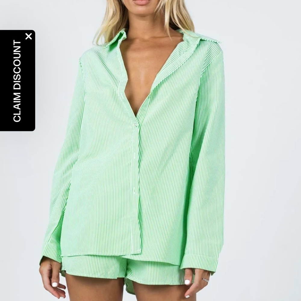 Princess Polly The Chloe Set Green Striped TOP